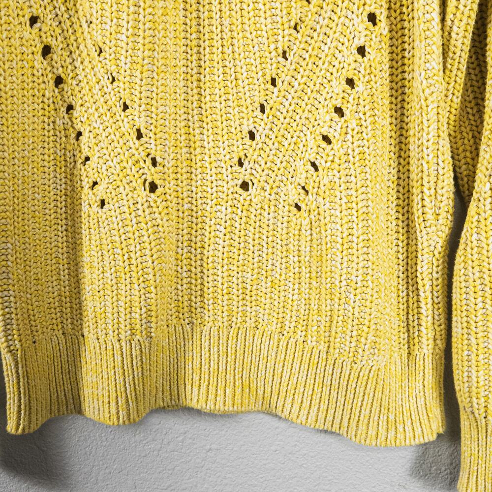 Lucky Brand Cotton Eyelet Sweater Yellow Size L Coastal Cottagecore - Picture 4 of 8